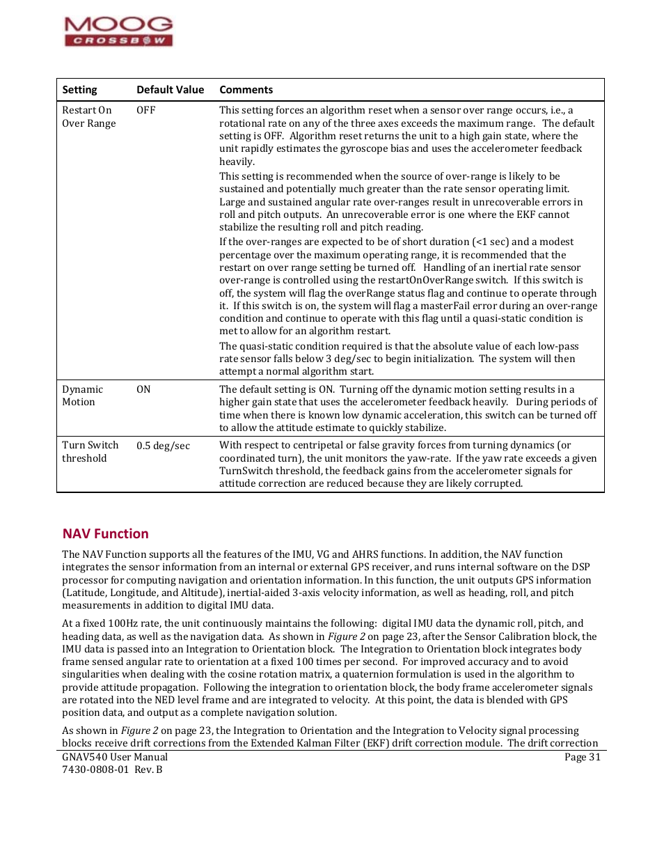 Nav function, V function, Cope | Moog Crossbow GNAV540 User Manual | Page 31 / 132