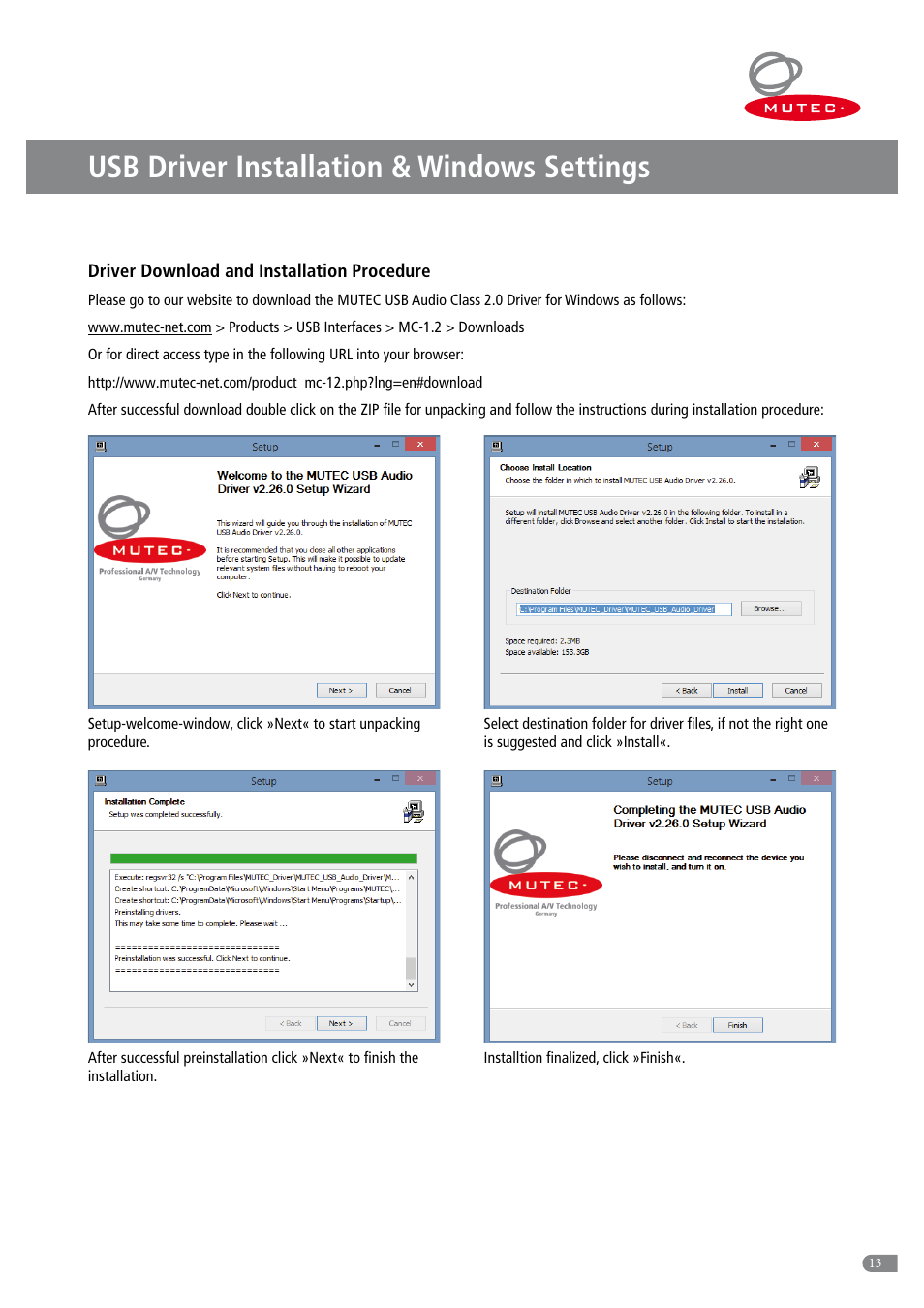 Usb driver installation & windows settings | MUTEC MC-1.2 User Manual | Page 13 / 20