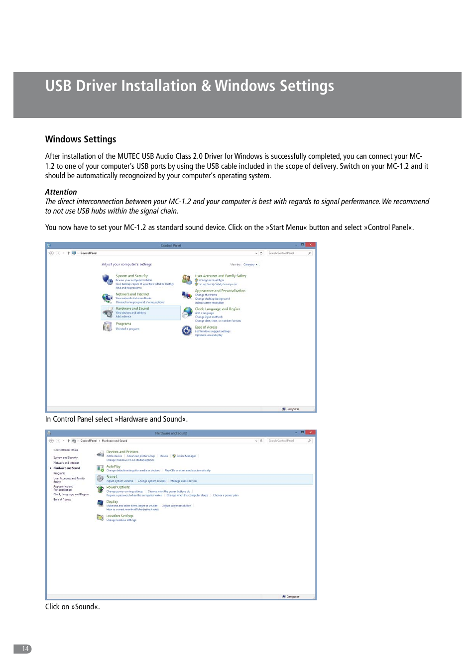Usb driver installation & windows settings | MUTEC MC-1.2 User Manual | Page 14 / 20