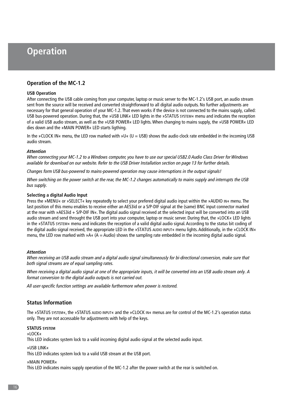 Operation | MUTEC MC-1.2 User Manual | Page 16 / 20