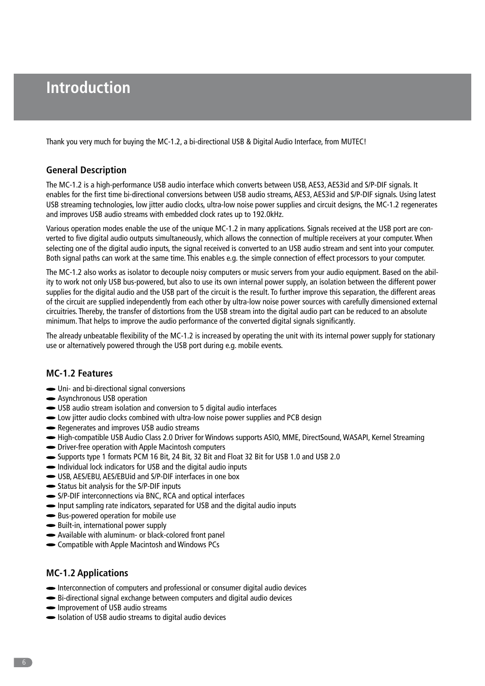 Introduction | MUTEC MC-1.2 User Manual | Page 6 / 20