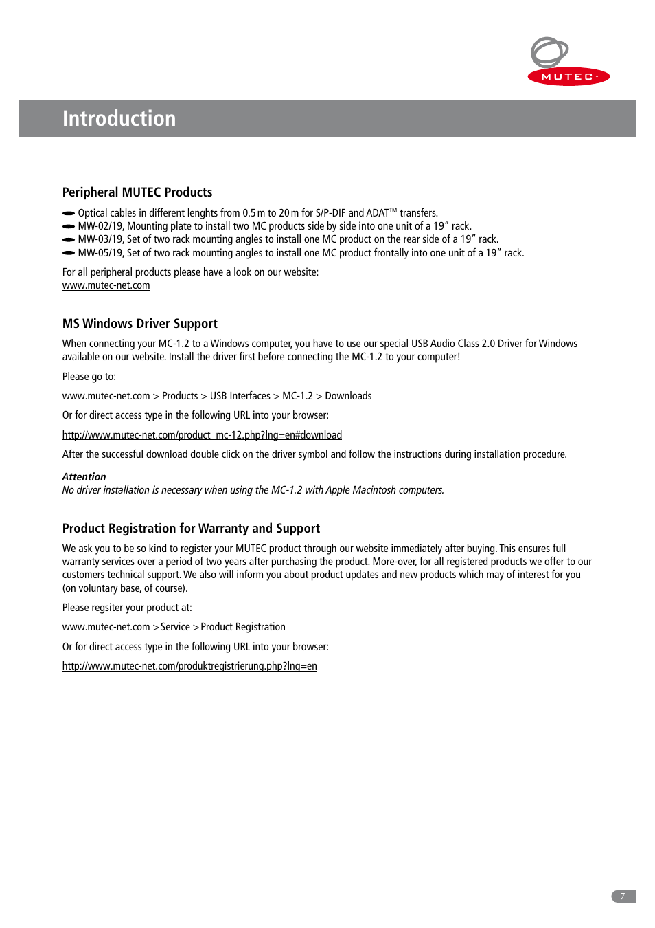 Introduction | MUTEC MC-1.2 User Manual | Page 7 / 20