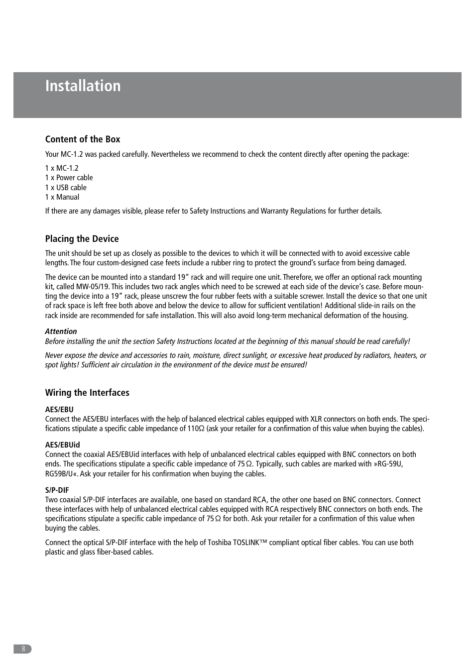 Installation | MUTEC MC-1.2 User Manual | Page 8 / 20