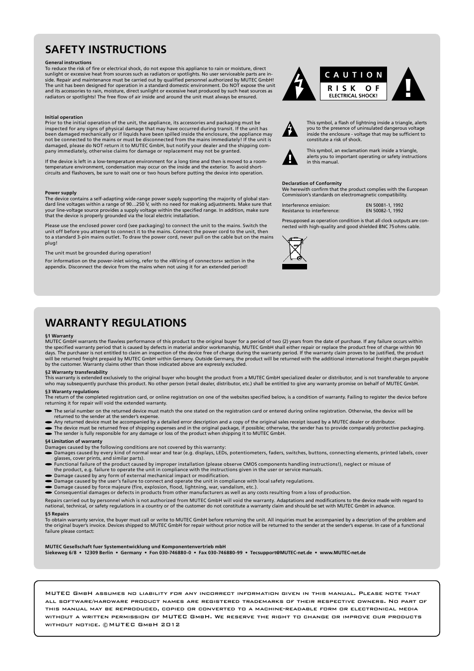 Warranty regulations, Safety instructions | MUTEC MC-1.1+ User Manual | Page 3 / 22