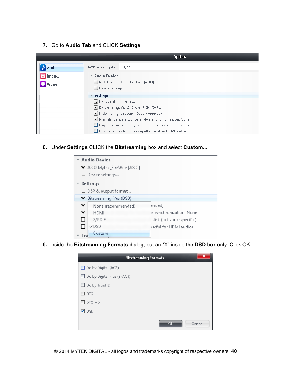 Mytek Digital Stereo 192- DSD DAC Software (v.2) User Manual | Page 40 / 78