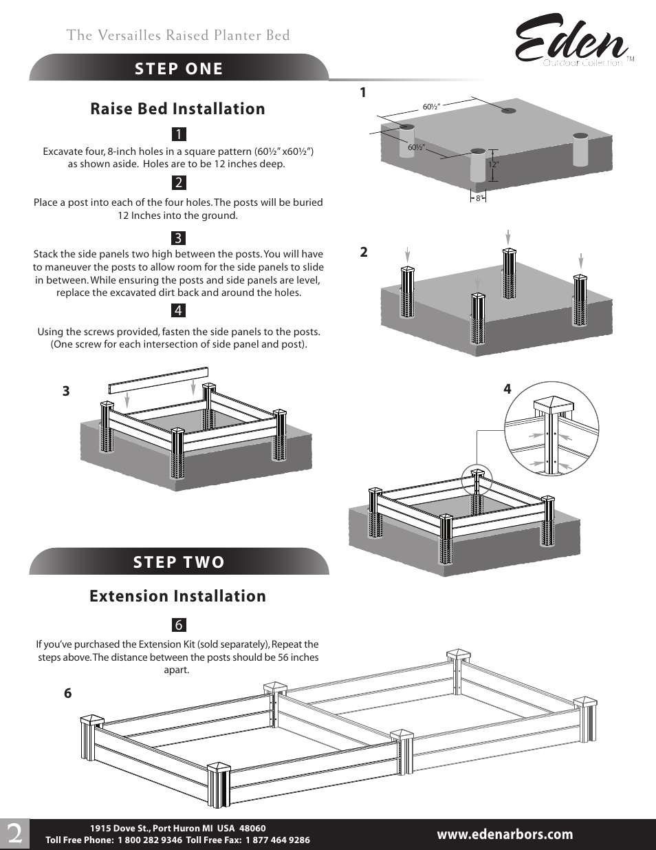 Extension installation, Raise bed installation | New England Arbors VA68222 User Manual | Page 2 / 2