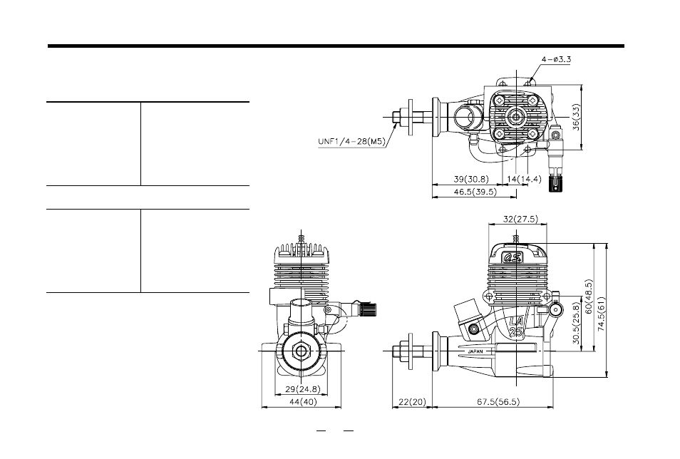 Max-15/25la-s three view drawing | O.S. Engines 46LA-S User Manual | Page 29 / 32