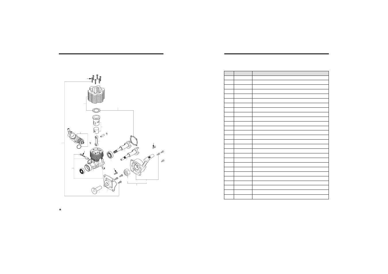 21rg-x, 21rg(p)-x engine exploded view, 21rg-x, 21rg(p)-x engine parts list | O.S. Engines 21RG-X User Manual | Page 14 / 16
