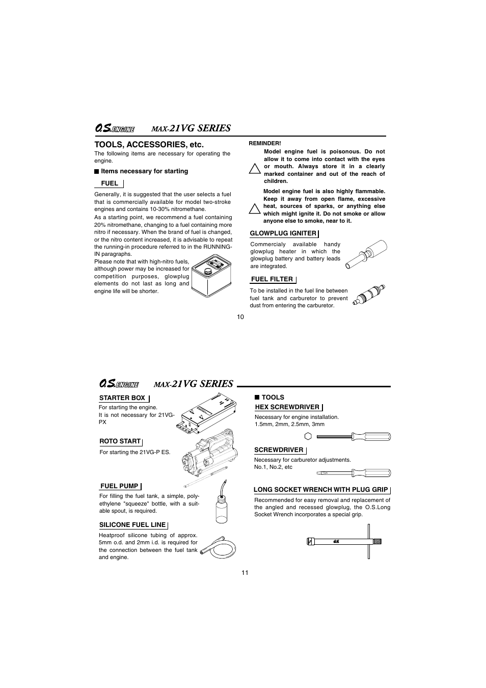 Tools, accessories, etc | O.S. Engines 21VG-PX User Manual | Page 6 / 25