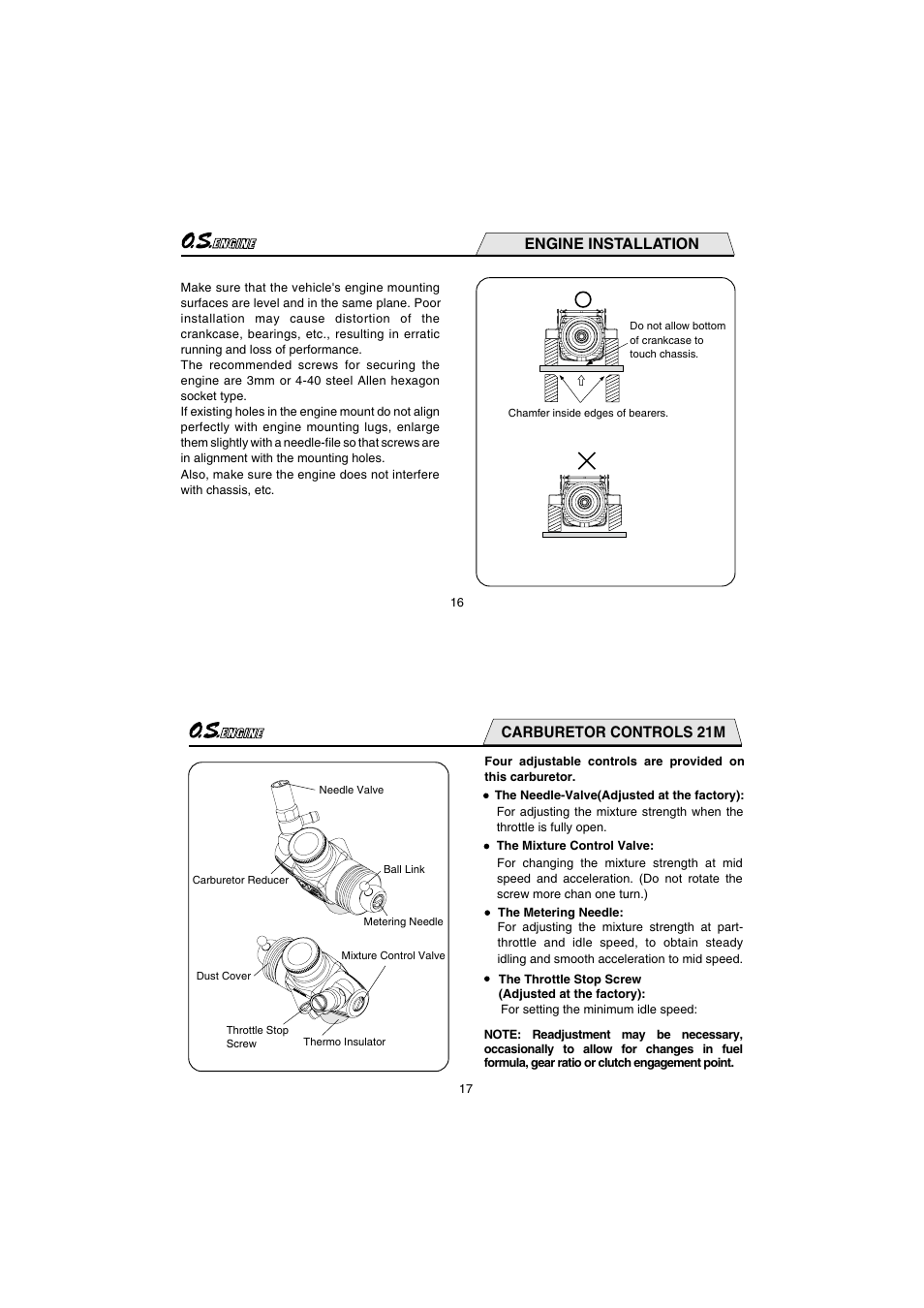 Engine installation, Carburetor controls 21m | O.S. Engines 21XZ-R User Manual | Page 9 / 20