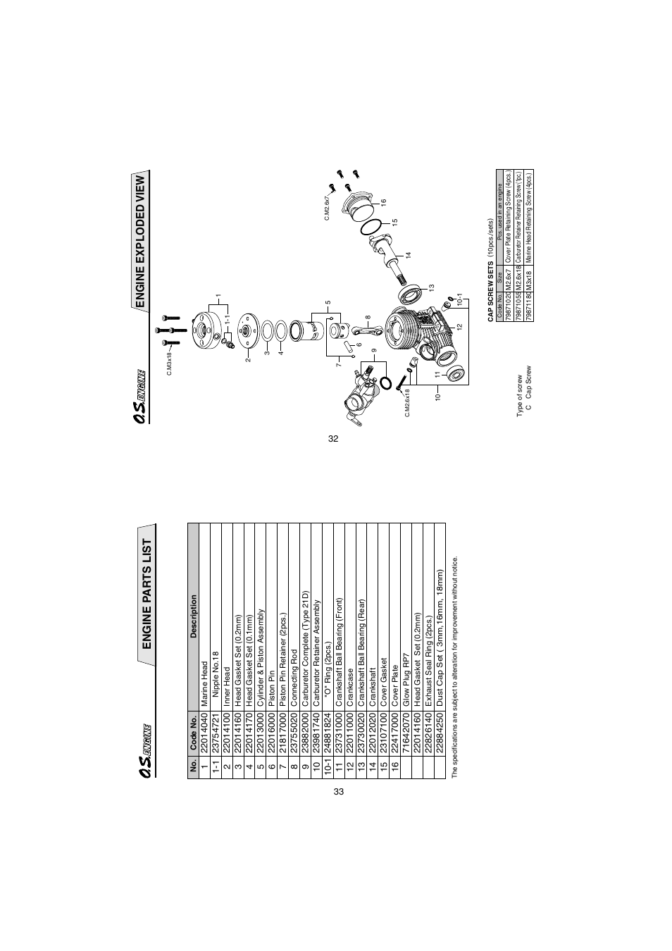 Engine exploded view, Engine pa r ts list | O.S. Engines 21XZ-M User Manual | Page 17 / 20
