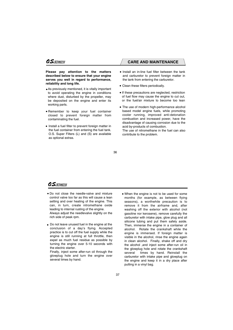Care and maintenance | O.S. Engines 35AX User Manual | Page 19 / 26