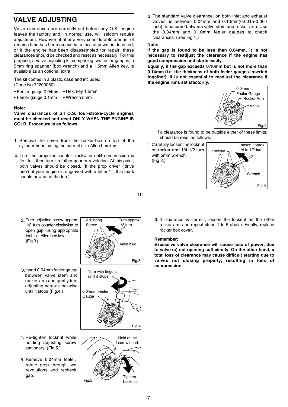 Valve adjusting | O.S. Engines FS-120S-E User Manual | Page 9 / 13