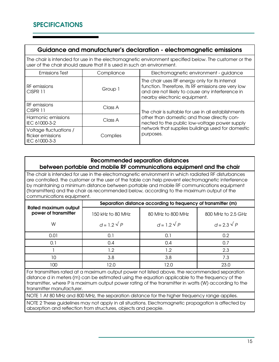 Specifications | Oakworks 300 Series Procedure Chair Rev.B User Manual | Page 18 / 24