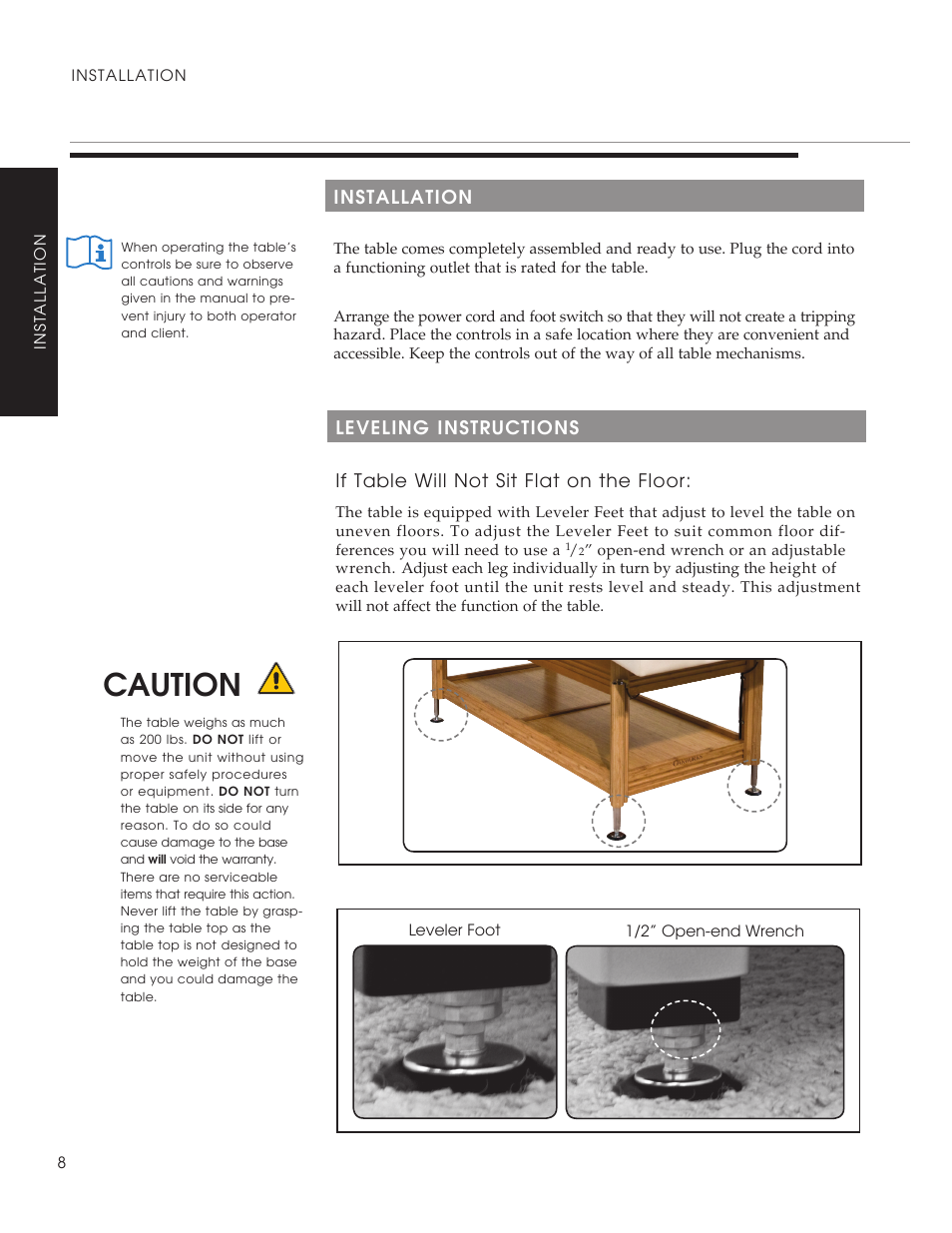 Caution | Oakworks Clinician - Electric / Hyrdaulic User Manual | Page 10 / 20