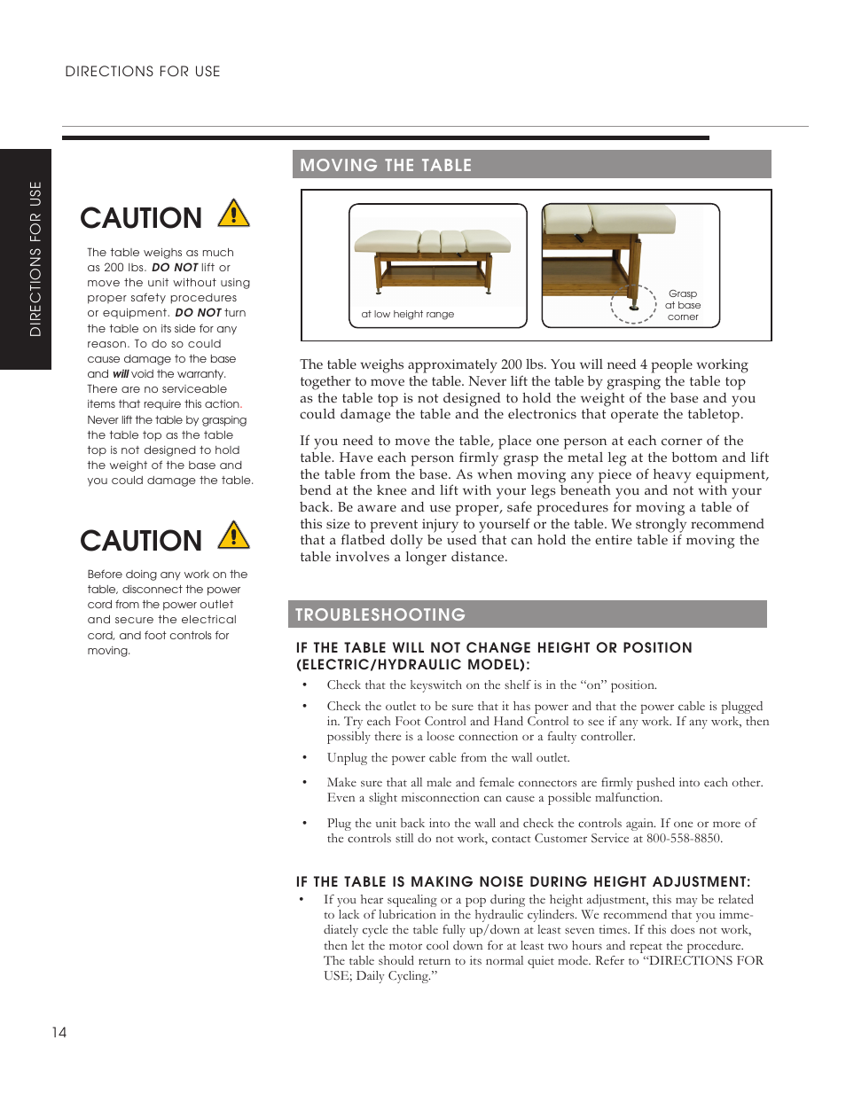 Caution | Oakworks Clinician - Electric / Hyrdaulic User Manual | Page 16 / 20