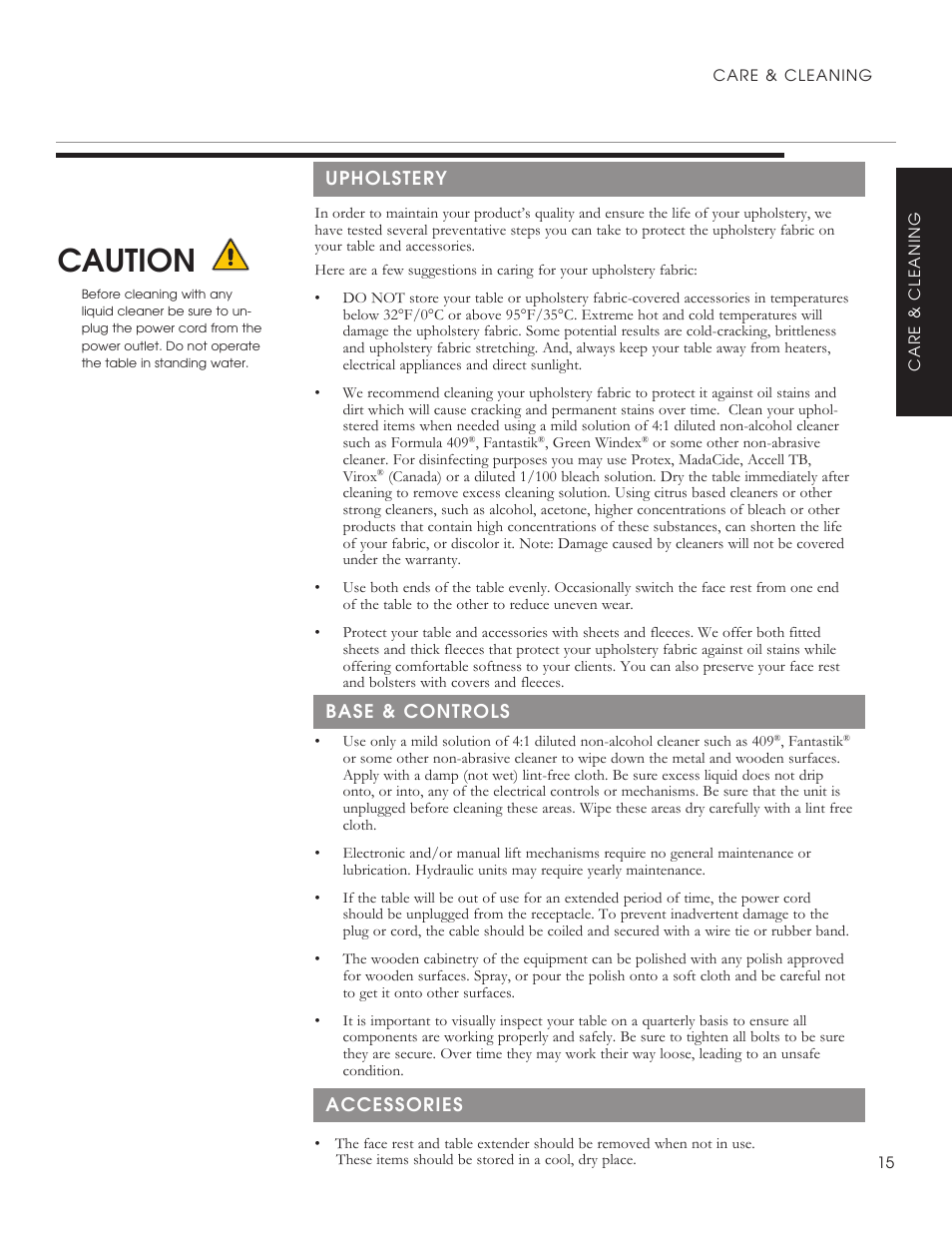 Caution | Oakworks Clinician - Electric / Hyrdaulic User Manual | Page 17 / 20