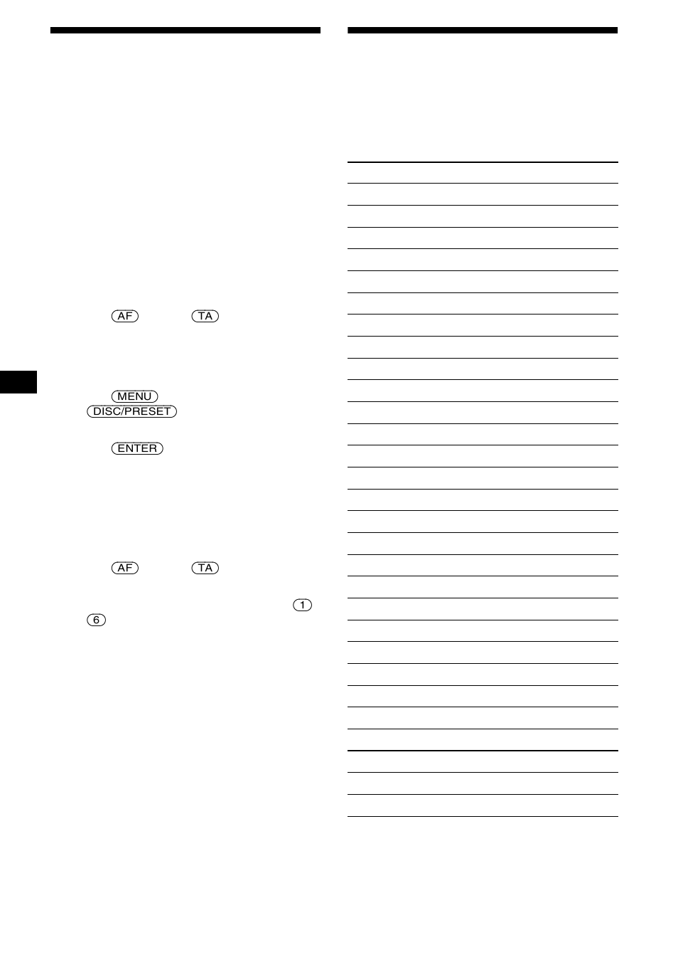 Presetting rds stations with af and ta setting, Presetting rds stations with af and ta, Setting | Tuning in stations by programme type, 18 presetting rds stations with af and ta setting | Sony CDX-CA650X User Manual | Page 18 / 170