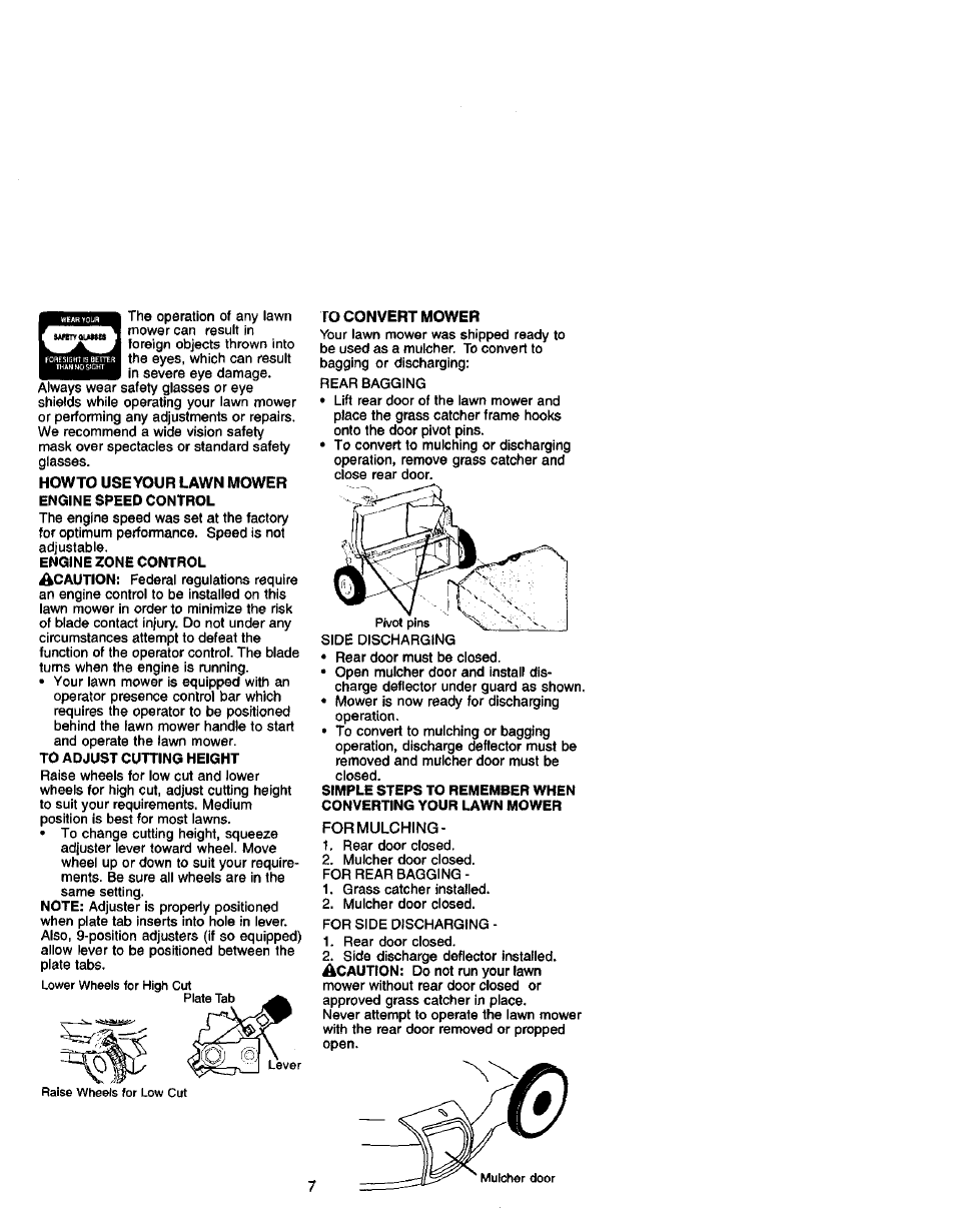 Howto use your lawn mower engine speed control, To convert mower | Craftsman 917.388731 User Manual | Page 7 / 25