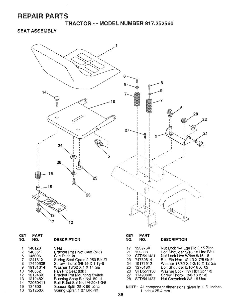 Repair parts | Craftsman 917.252560 User Manual | Page 38 / 56