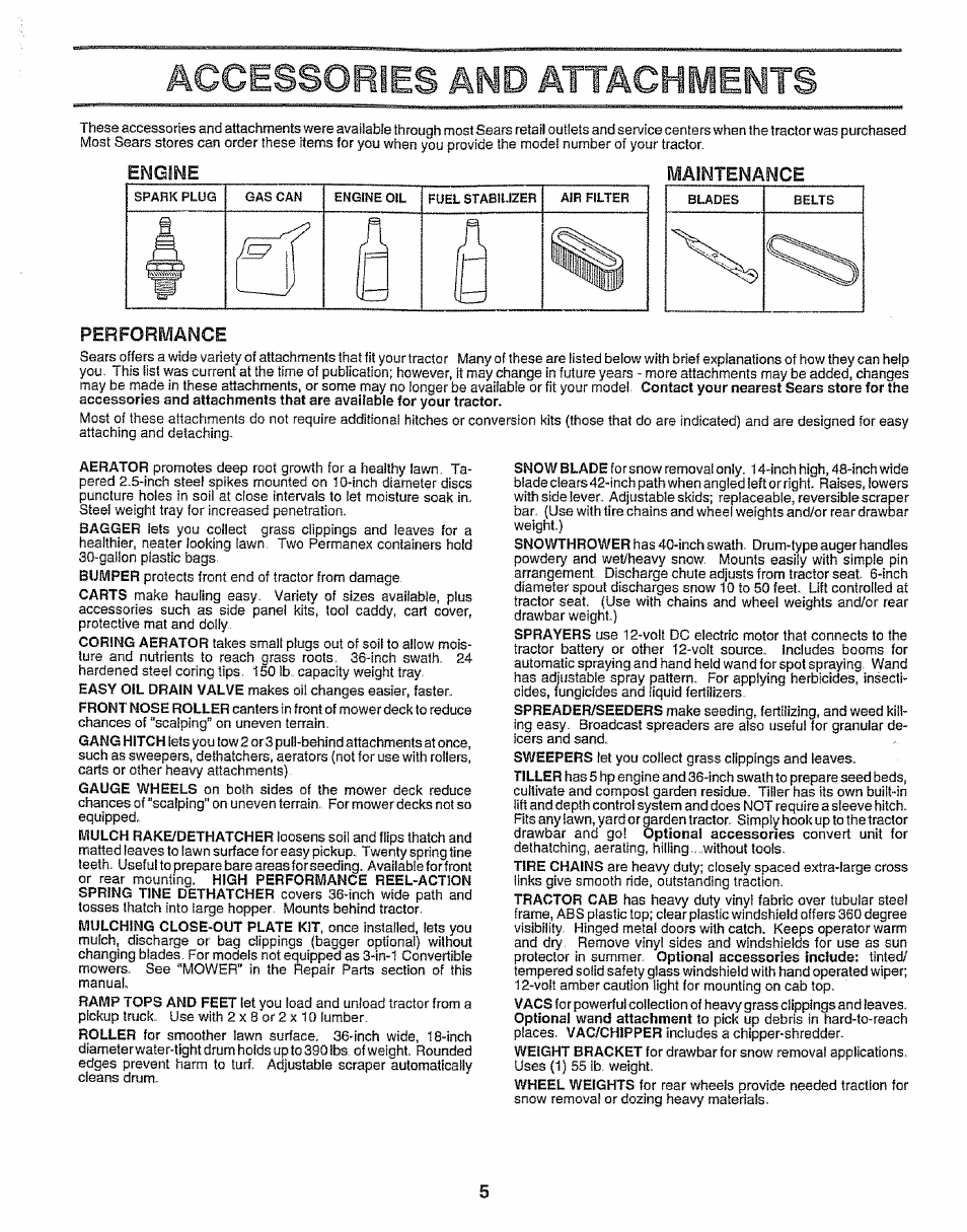 Engine, Maintenance, Accessories and attachments | Engine maintenance | Craftsman 917.252560 User Manual | Page 5 / 56