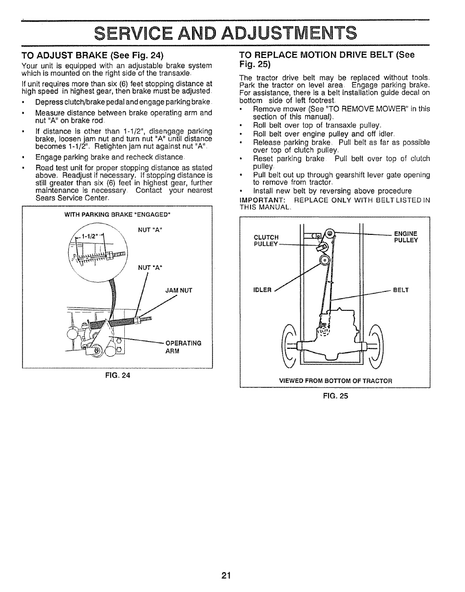 Service and adjustments | Craftsman 917.255520 User Manual | Page 21 / 30