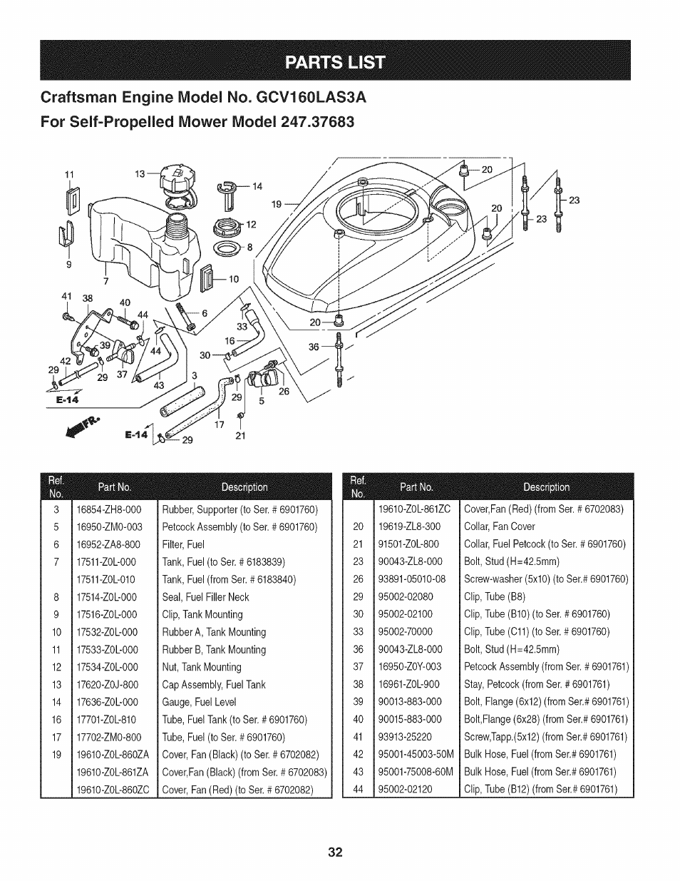 Parts lis | Craftsman 247.37683 User Manual | Page 32 / 68
