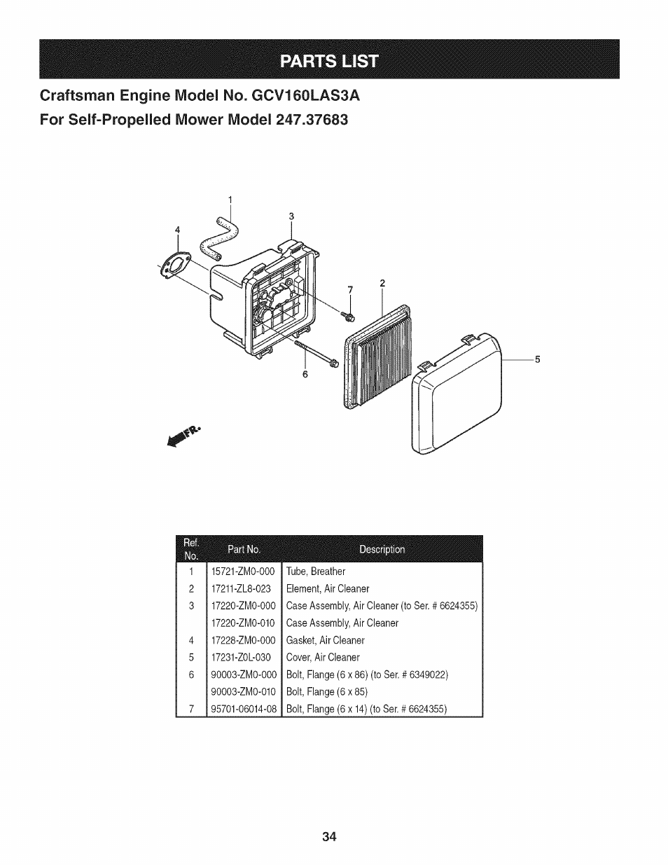 Parts lis | Craftsman 247.37683 User Manual | Page 34 / 68