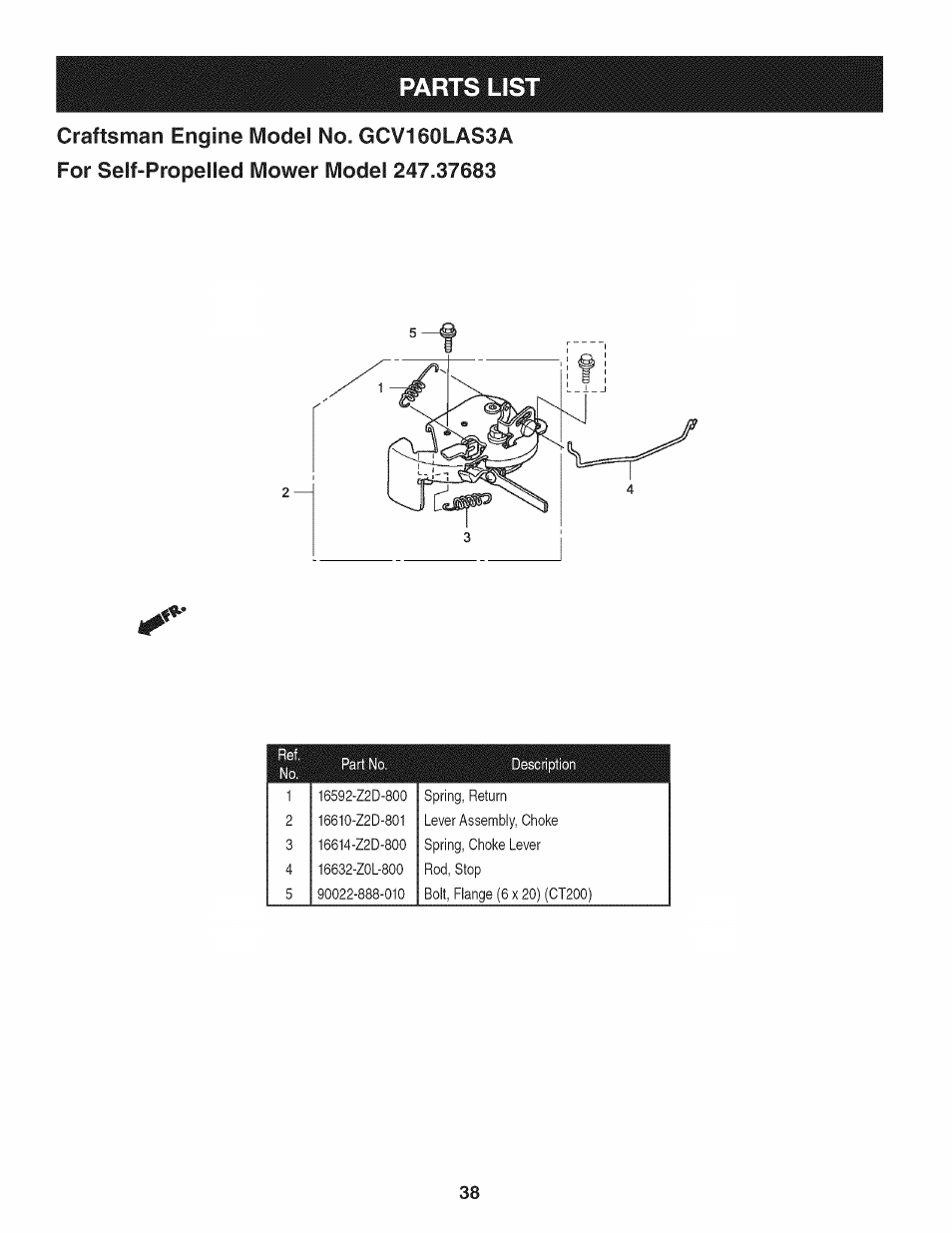 Parts lis | Craftsman 247.37683 User Manual | Page 38 / 68