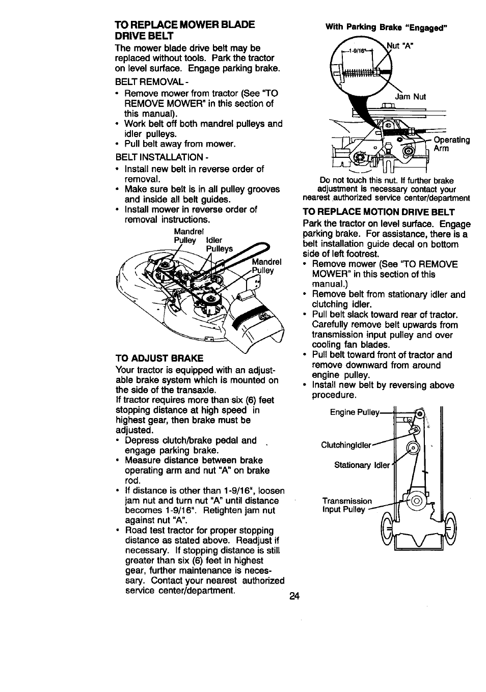 To replace mower blade, Drive belt | Craftsman 917.270860 User Manual | Page 24 / 60