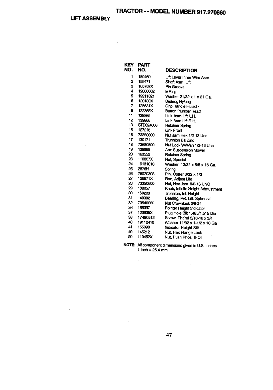 Key no. part no. description | Craftsman 917.270860 User Manual | Page 47 / 60