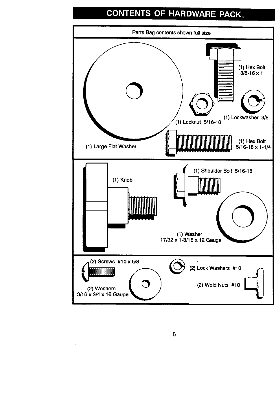 Contents of hardware pack | Craftsman 917.270860 User Manual | Page 6 / 60