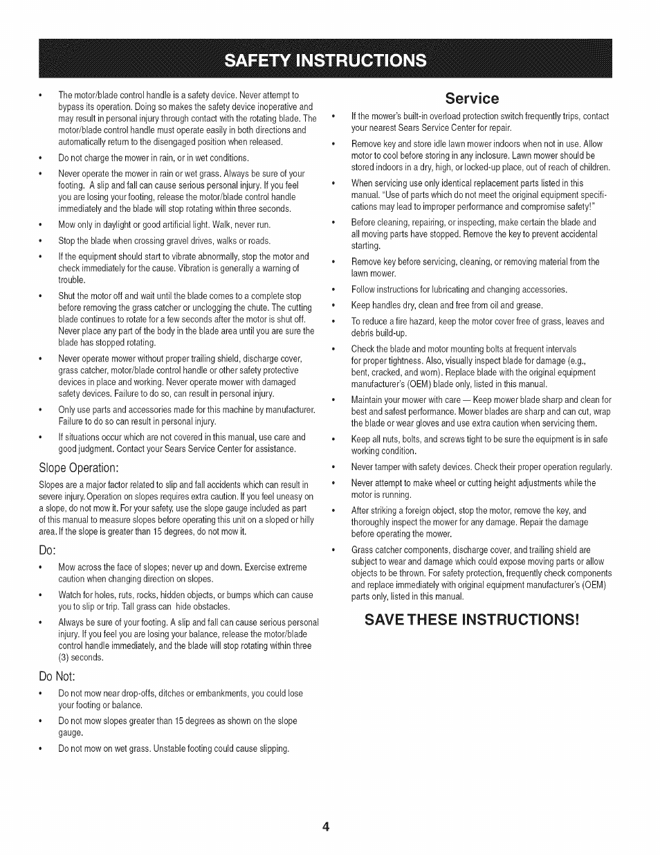 Service, Save these instructions, Safety instructions | Safety instruction | Craftsman 247.370480 User Manual | Page 4 / 40