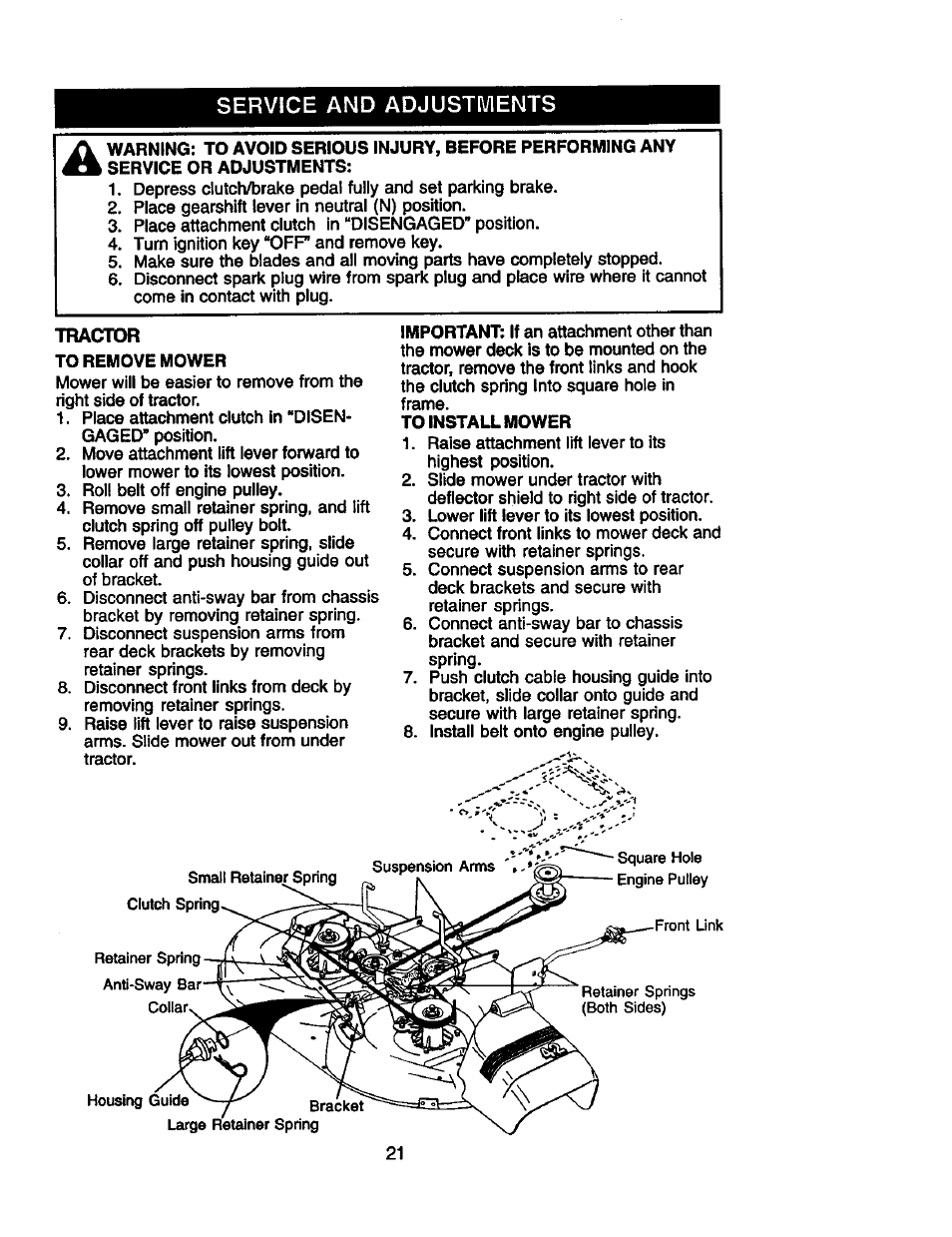 Service and adjustments | Craftsman 917.271910 User Manual | Page 21 / 56