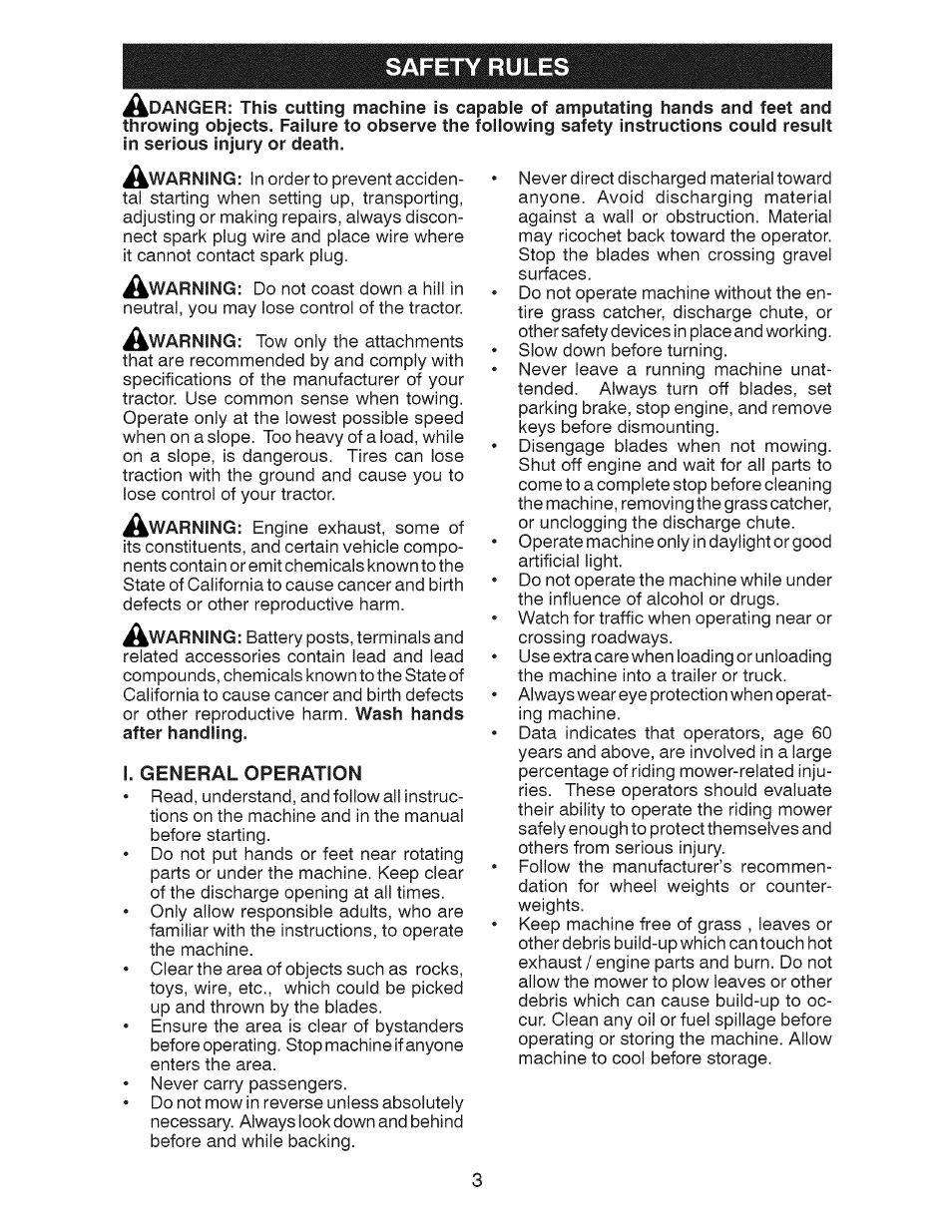 I. general operation, Safety rules | Craftsman 917.28925 User Manual | Page 3 / 64