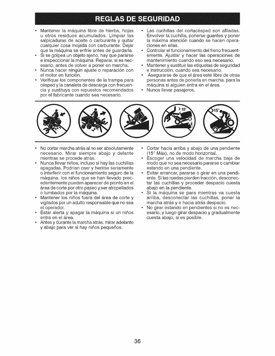 Reglas de seguridad | Craftsman 917.28925 User Manual | Page 36 / 64