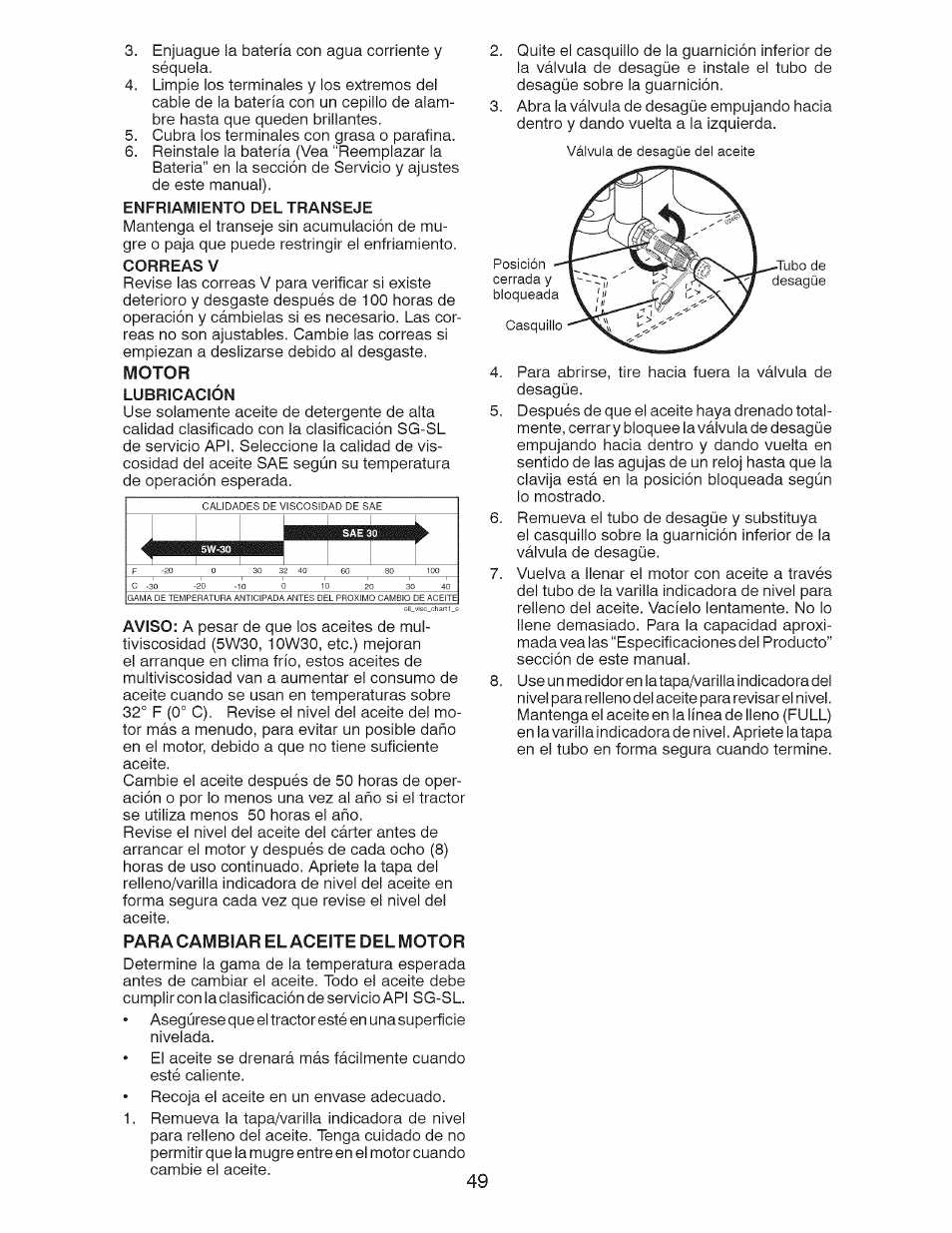 Motor, Para cambiar elaceite del motor | Craftsman 917.28925 User Manual | Page 49 / 64