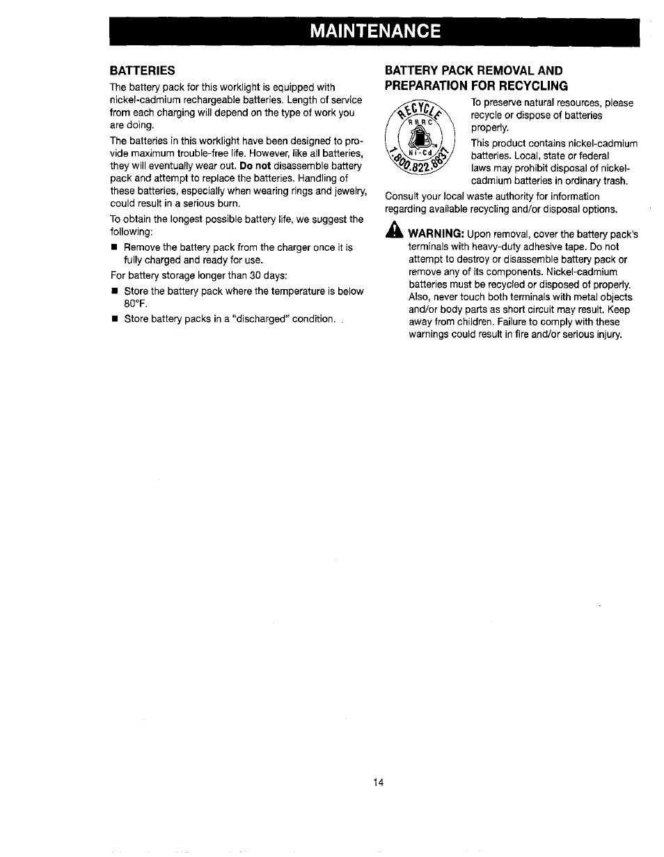 Maintenance | Craftsman 315.114073 User Manual | Page 14 / 15