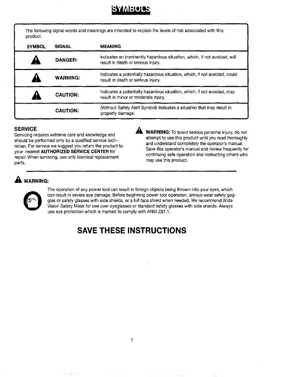 Save these instructions | Craftsman 315.114073 User Manual | Page 7 / 15