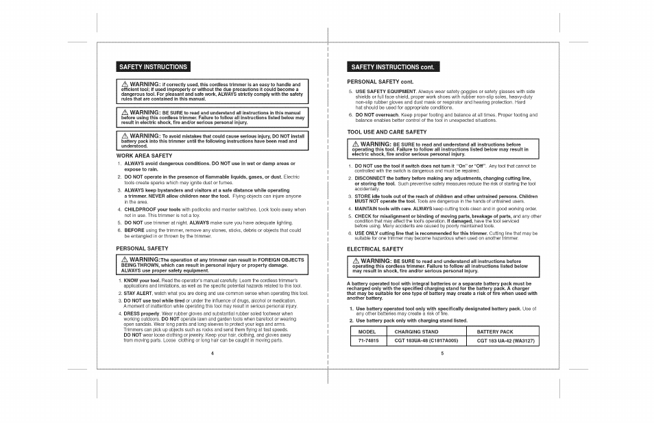 Safety instructions, Safety instructions cont | Craftsman 172.74815 User Manual | Page 3 / 17