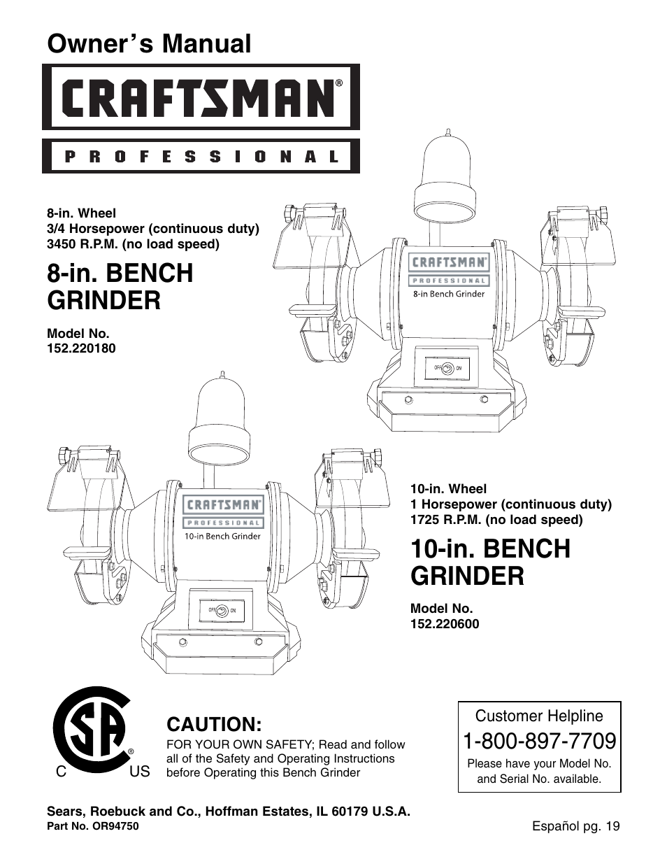 Craftsman 152.22018 User Manual | 19 pages