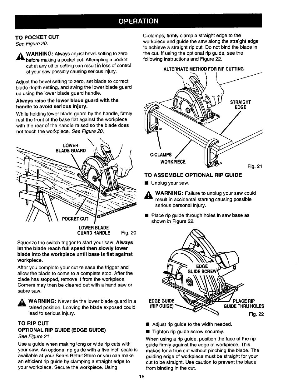 Operation | Craftsman 315.108490 User Manual | Page 15 / 20