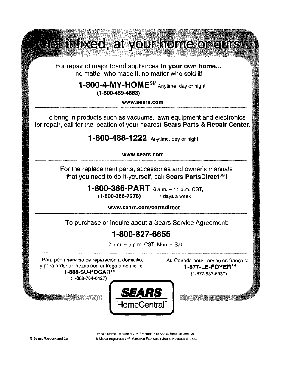 Yôùf, 800-4-my-home | Craftsman 315.108490 User Manual | Page 20 / 20