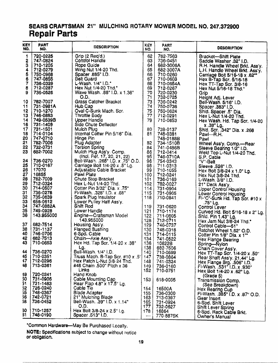 Repair parts | Craftsman 247.372900 User Manual | Page 19 / 24