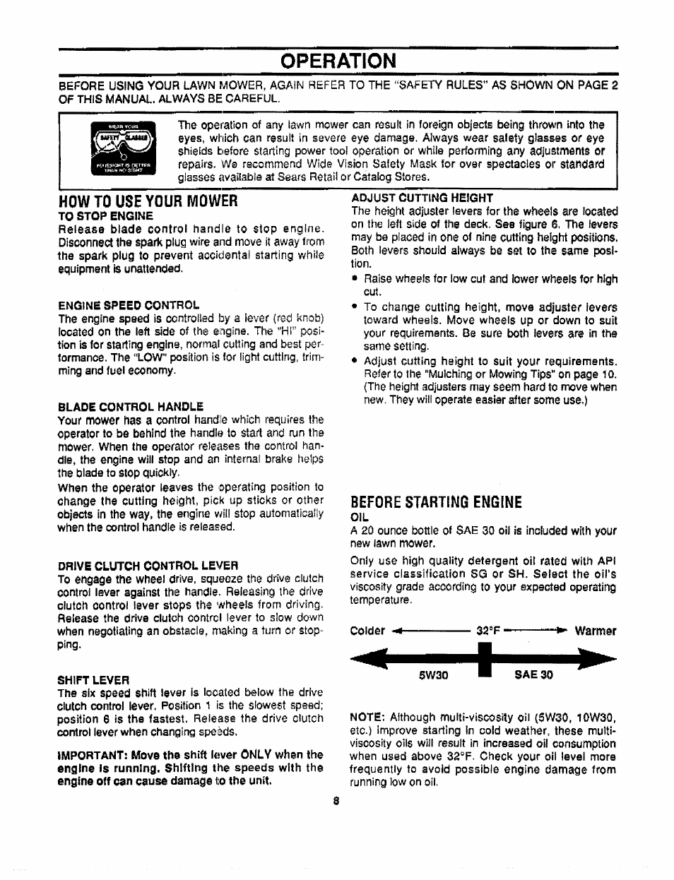 Operation, How to use your mower, Before starting engine | Craftsman 247.372900 User Manual | Page 8 / 24