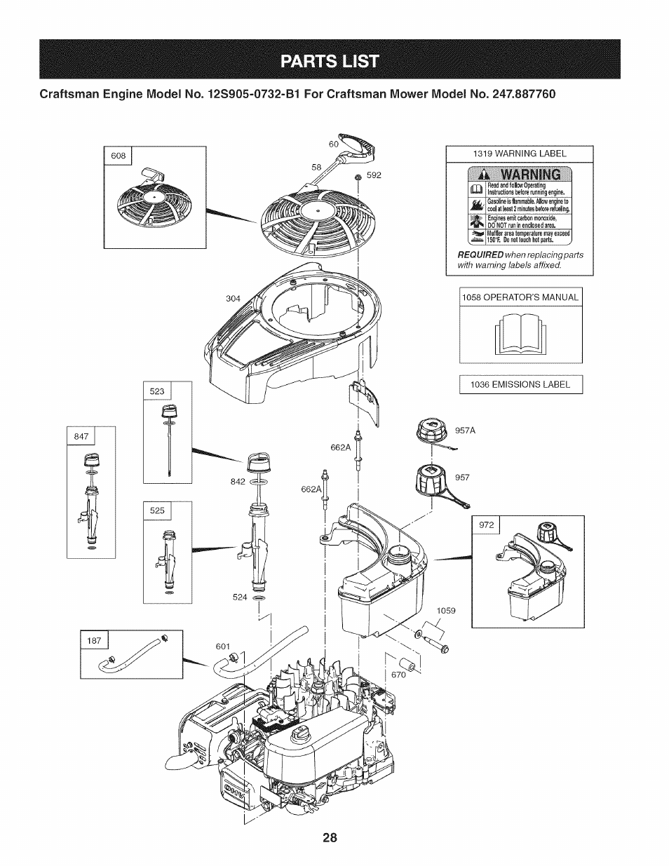 Parts list | Craftsman 247.887760 User Manual | Page 28 / 68