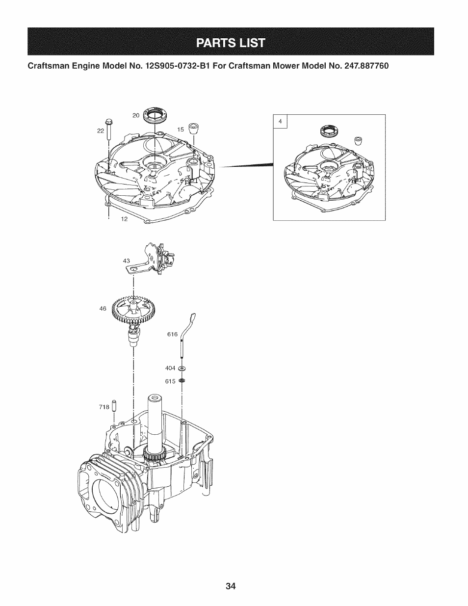Parts list | Craftsman 247.887760 User Manual | Page 34 / 68