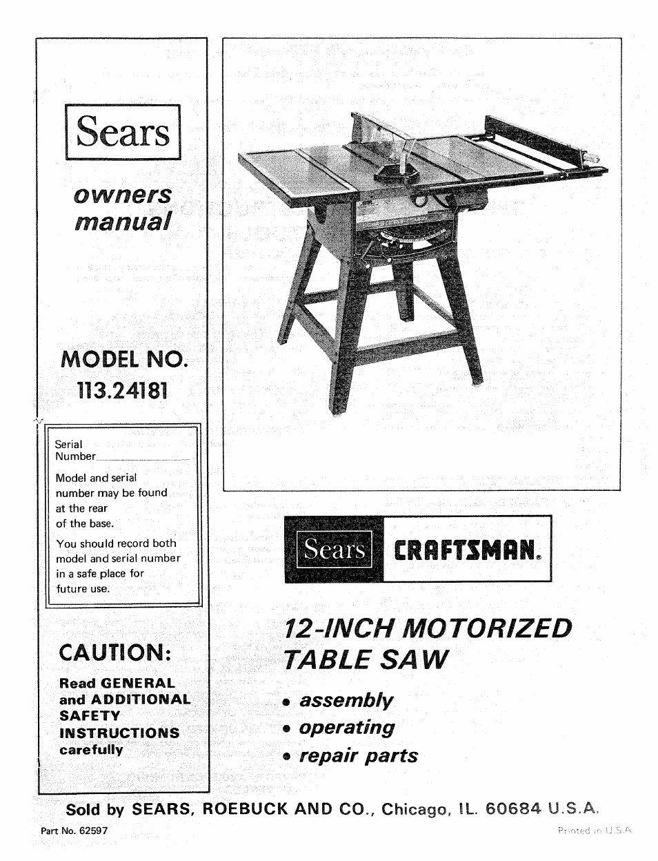 Craftsman 113.24181 User Manual | 40 pages