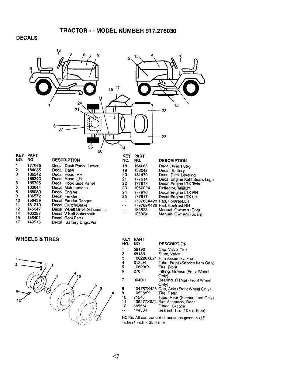 Decals, Wheels & tires | Craftsman 917.276030 User Manual | Page 47 / 64