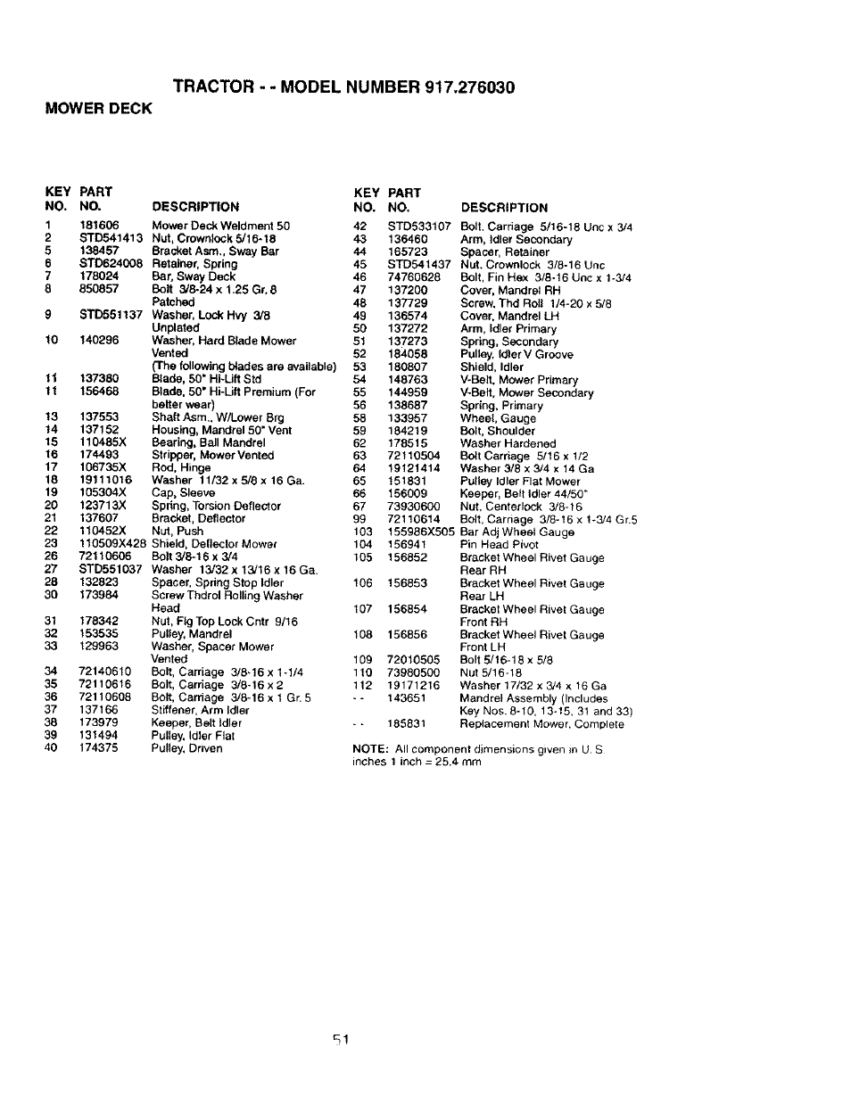 Mower deck | Craftsman 917.276030 User Manual | Page 51 / 64